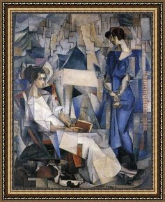 Portrait of a Woman Framed Paintings - Portrait of Two Women by Diego Rivera