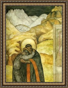 The Love Embrace of The Universe The Earth Mexico Me Diego And Mr Xolotl Framed Paintings - The Embrace by Diego Rivera