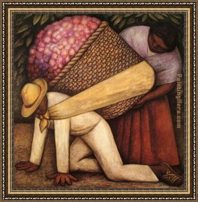 Rivera Framed Paintings - The Flower Carrier by Diego Rivera