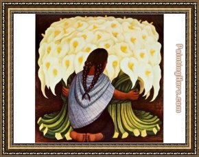 Rivera Framed Paintings - The Flower Seller by Diego Rivera