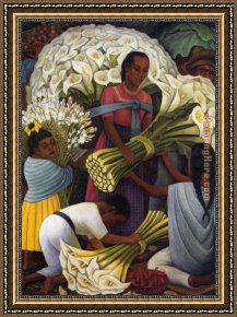 El Vendador De Alcatraces (the Vendor of Alcatraces) Framed Paintings - The Flower Vendor, 1949 by Diego Rivera