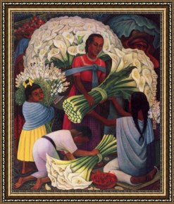 Rivera Framed Paintings - The Flower Vendor by Diego Rivera