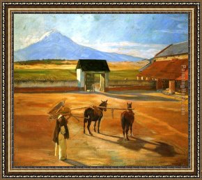 Rivera Framed Paintings - The Threshing Floor by Diego Rivera