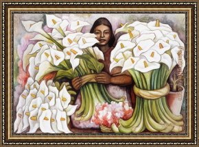 El Vendador De Alcatraces (the Vendor of Alcatraces) Framed Paintings - Vendedora de Alcatraces (Salesman of Gannets) by Diego Rivera