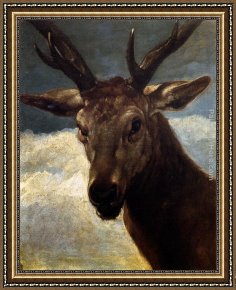 Diego Rodriguez De Silva Velazquez Framed Paintings - Head of a Stag by Diego Rodriguez de Silva Velazquez