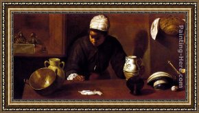 Diego Rodriguez De Silva Velazquez Framed Paintings - Kitchen Scene with the Supper in Emmaus by Diego Rodriguez de Silva Velazquez