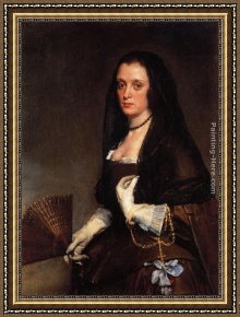 Diego Rodriguez De Silva Velazquez Framed Paintings - Lady with a Fan by Diego Rodriguez de Silva Velazquez
