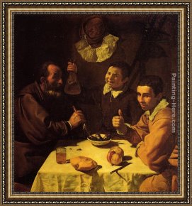 Diego Rodriguez De Silva Velazquez Framed Paintings - Three Men at a Table by Diego Rodriguez de Silva Velazquez