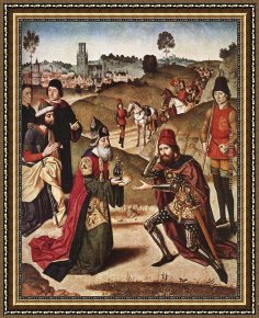 The Meeting of Abraham And Melchizedek Framed Paintings - The Meeting of Abraham and Melchizedek by Dirck Bouts