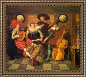 Musician's Table Framed Paintings - Musicians by Dirck Hals