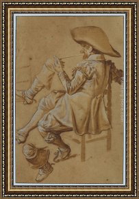 Fantomas Pipe And Newspaper Framed Paintings - Seated Man Smoking a Pipe by Dirck Hals