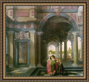 Figures in The Courtyard of a Mosque Framed Paintings - Palace Courtyard with Figures by Dirck van Delen