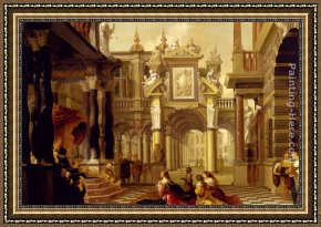 Receiving The News Framed Paintings - Solomon Receiving The Queen Of Sheba by Dirck van Delen
