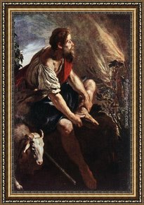 Moses Framed Paintings - Moses before the Burning Bush by Domenico Feti