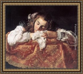 Sleeping Framed Paintings - Sleeping Girl by Domenico Feti