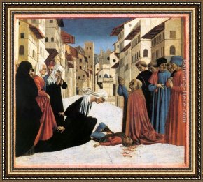 Miracle of The Bread And Fish Framed Paintings - St Zenobius Performs a Miracle (predella 4) by Domenico Veneziano