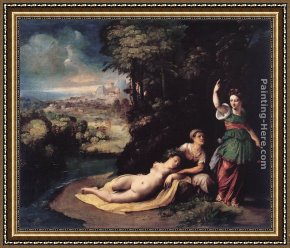 Diana And Acteon Framed Paintings - Diana and Calisto by Dosso Dossi
