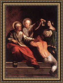 Dosso Dossi Framed Paintings - St Cosmas and St Damian by Dosso Dossi