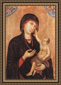 Madonna And Child with Saints And Angels Framed Paintings - Madonna with Child and Two Angels (Crevole Madonna) by Duccio di Buoninsegna