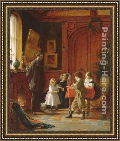 Spirit of Christmas Framed Paintings - Christmas-Time, The Blodgett Family by Eastman Johnson