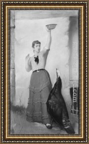 Feeding Framed Paintings - Feeding the Turkey by Eastman Johnson