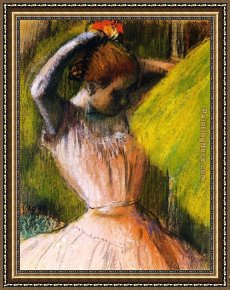 Ballet Framed Paintings - Ballet Corps Member Fixing Her Hair by Edgar Degas