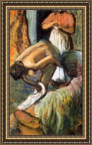Breakfast Framed Paintings - Breakfast after the Bath I by Edgar Degas