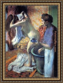 Breakfast Framed Paintings - Breakfast after the Bath II by Edgar Degas