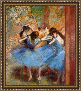 The Blue Window Framed Paintings - Dancers in Blue by Edgar Degas