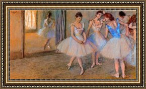 Painter in His Studio, Painting a Musical Company Framed Paintings - Dancers in the Studio by Edgar Degas