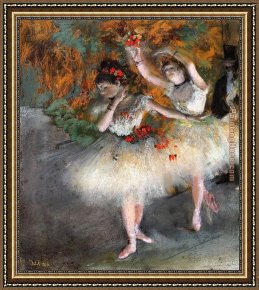 Stage Framed Paintings - Two Dancers Entering the Stage by Edgar Degas