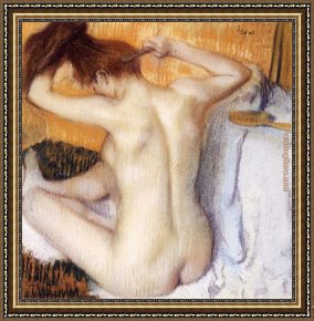 Woman with a Parasol 1 Framed Paintings - Woman Combing Her Hair by Edgar Degas