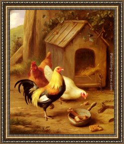 Feeding Framed Paintings - Chickens Feeding by Edgar Hunt
