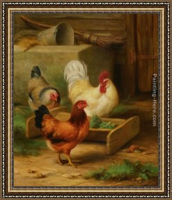 Departure to The Hunt Framed Paintings - Poultry Feeding in a Barn by Edgar Hunt