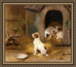 Puppies Framed Paintings - The Puppies by Edgar Hunt