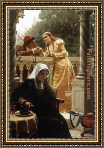 Edmund Blair Leighton Framed Paintings - A Stolen Interview by Edmund Blair Leighton