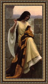 Leighton Framed Paintings - Stitching the Standard by Edmund Blair Leighton