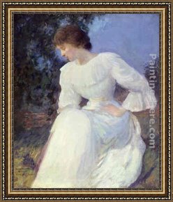 Portrait of a Woman Framed Paintings - Portrait of a Woman in white by Edmund Charles Tarbell
