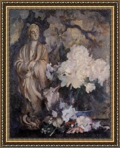 Unveiling The Statue of Liberty Framed Paintings - Still Life with Oriental Statue by Edmund Charles Tarbell
