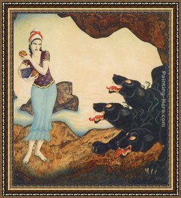 Dulac Framed Paintings - Psyche and Cerberus by Edmund Dulac