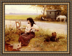 Toilette Framed Paintings - La Gitane A La Toilette by Edouard Bernard Debat-Ponsan