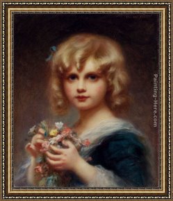 Waterhouse Gather Flower Girls Framed Paintings - Girl With Flowers by Edouard Cabane