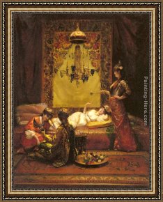 Wilhelm Velten Framed Paintings - In the Harem by Edouard Frederic Wilhelm Richter