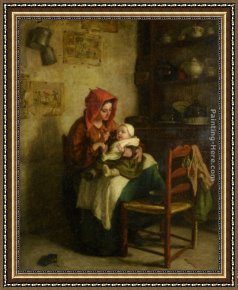 Feeding Framed Paintings - Feeding Time by Edouard Frere