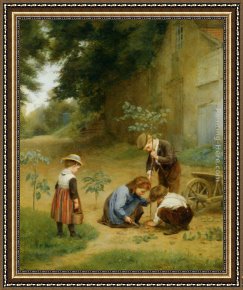 Jeune Bergere Debout Framed Paintings - Les Jeunes Jardiniers by Edouard Frere