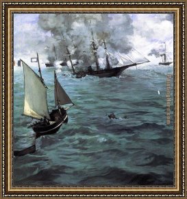 Battle Framed Paintings - Battle of the 'Kearsarge' and the 'Alabama' by Edouard Manet