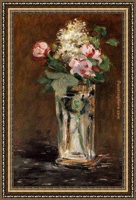 Mercado De Flores (the Flower Vendor) Framed Paintings - Flowers In A Crystal Vase by Edouard Manet