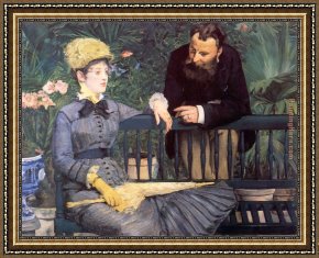 Edouard Manet Framed Paintings - In the Conservatory by Edouard Manet