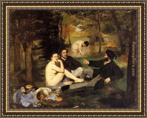 Edouard Manet Framed Paintings - Luncheon on the Grass by Edouard Manet