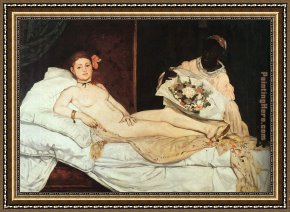 Edouard Manet Framed Paintings - Olympia by Edouard Manet